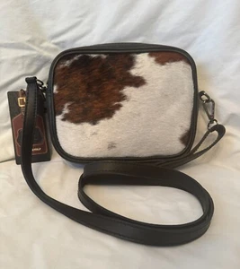Italian Genuine Leather Handbag Shoulder Bag With Cow Hair - Crossbody Strap - Picture 1 of 2