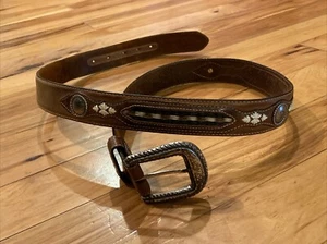 Cabelas 1995 Western Silver Finish Roped Edge Buckle 90-1897 Leather Belt Men 42 - Picture 1 of 12