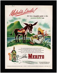 1947 Ron Merito Puerto Rican Rum Stampa Originale Annuncio ~ Spedizione Veloce ~ Chitarra asino - Foto 1 di 1