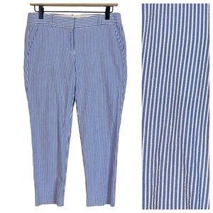 J Crew Blue White Seersucker Striped City Fit Crop Pant Size 2 Preppy Coastal - Picture 1 of 8