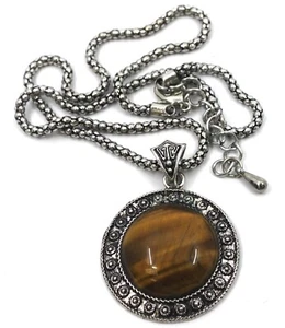 Tiger Eye Statement round pendant on Bali style chain necklace adjustable - Picture 1 of 4