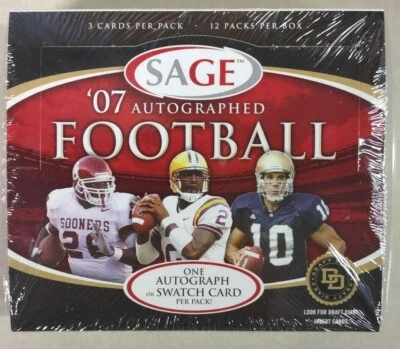 2007 SAGE  AUTOGRAPHED FOOTBALL 12 pack Factory SEALED BOX! 12 AUTO or SWATCH!! - Image 1 of 4