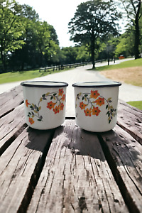 Set of two  enamel mug with flowers on the side ,Travel mug, Camping cup