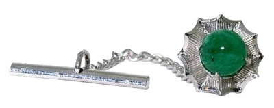 1.46 Carat Round Brazilian Emerald Cab Sterling Silver Tie Tack EBSTT386/62325 - Image 1 of 2
