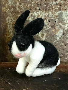 Black & White Dutch Bunny Rabbit Needle Felted Figure Critter Spring Easter - Picture 1 of 5