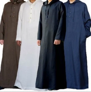 Camisa con capucha con capucha simple estilo árabe de manga larga para hombre - Imagen 1 de 9