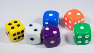 6 Pack Blue Green White Orange Purple Opaque Dice Set 16mm 6-Sided RPG Magic - Picture 1 of 3
