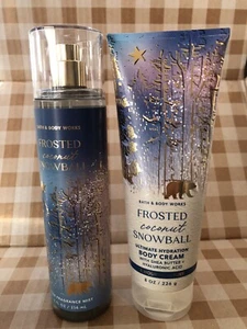 BATH AND BODY WORKS FROSTED COCONUT SNOWBALL BODY CREAM AND FRAG MIST - Picture 1 of 4