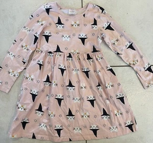 Hanna Andersson Girls Dress Halloween Kitty Cats Witch Pink Long Sleeve 130 or 8 - Picture 1 of 4