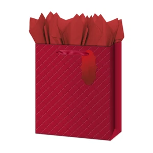 Large Gift Bag - Red - Quilted Embossed - Picture 1 of 1