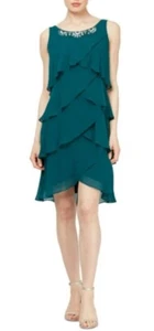 SLNY Fashions Womens Tiered Chiffon Cocktail Dress Rhinestones Size 24W - Picture 1 of 6