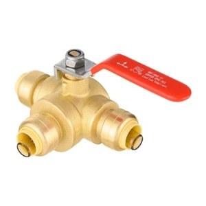 EFIELD 1/2" PUSH FIT 3 WAY BRASS BALL VALVE, FULL PORT, LEAD FREE , UPC CERT - Picture 1 of 4