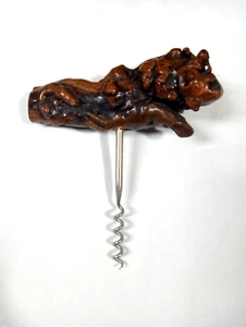 Vintage German Wood Root 'Burlwood' Handled Corkscrew - Picture 1 of 8