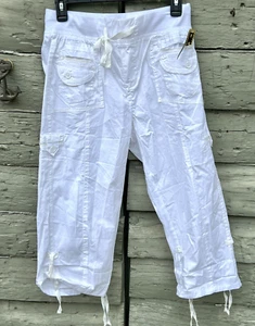 NEW! Taxi Women's Size Large White Stretch Short Capri Pants Summer Beach - Picture 1 of 8