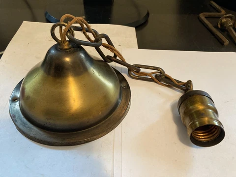 ARTS CRAFT DECO PRESSED BRASS CEILING PENDANT LIGHT FIXTURE EDISON ARROW SOCKET Cover