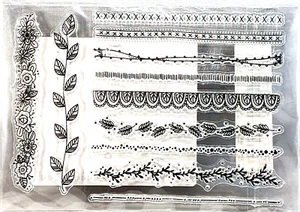 Mini Borders Flowers Leaves Branches Nature Stitches 10 Clear Stamps 4" long ea - Picture 1 of 2