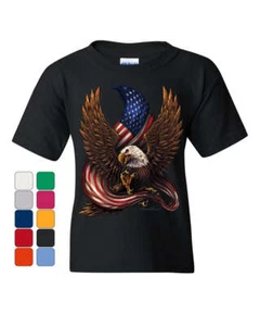 USA Stars and Stripes Youth T-Shirt Patriot American Pride Bald Eagle Kids Tee - Picture 1 of 8