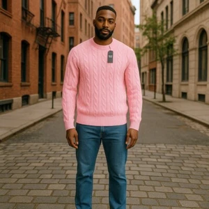 POLO RALPH LAUREN Cashmere Men Jumper XL Pink Pullover Cable-Knit Logo RRP€549 - Picture 1 of 12