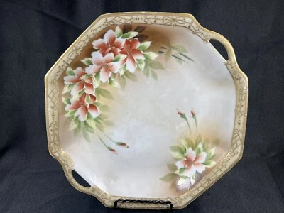 Atq Hand Painted Nippon Floral Fruit Dish W/Handles & Gold Embellished 9.5” - Image 1 of 4