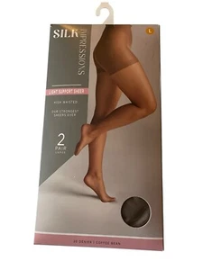Silk Impressions Pantyhose High Support Sheer 4 All day 2-Pack LG Coffee Bean - Picture 1 of 3