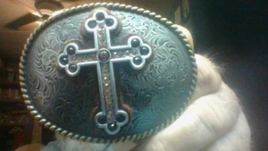 Nacona Cross Belt Buckle Classic Western Country Vintage 3  1/2 x 2  1/2 - Picture 1 of 3