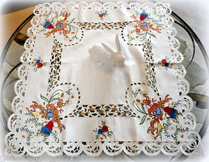 Eggscitment 33" Table Topper Lace Doily Bunnies Rabbit Easter Spring Daffodil - Picture 1 of 2
