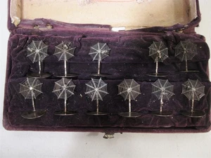 Antique Chinese Victorian Sterling Silver 11 Spiderweb Place Card Holders - Picture 1 of 13