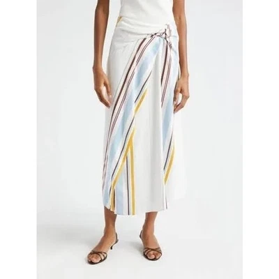 A.L.C. Clara Faux Wrap Midi Skirt in White Multi Stripe 3SKRT005 US 4 Small NEW - Image 1 of 4