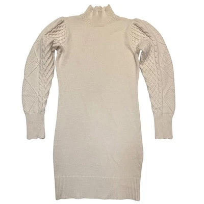 BB Dakota Cream Cable Knit Cottagecore Soft Girl Puff Sleeve Sweater Dress XS - Image 1 of 4