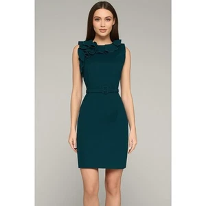 Abito tubino donna smanicato Elie Tahari blu con cintura lunghezza ginocchio taglia 2 - Foto 1 di 8