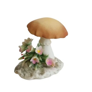 Capodimonte Italy Brown Mushroom Pink Flowers Figurine Fairy Garden 2-3/8" - Picture 1 of 10