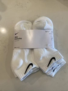 Nike New Youth Socks Low Cut 6 Pack White With Black Logo - Picture 1 of 2