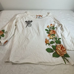 Women's XL JWLA Johnny Was Top ANGEL WINGS - Embroidered Roses - PATCH STYLE - Picture 1 of 11