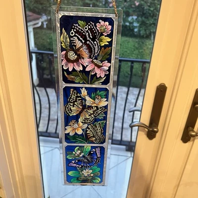 AMIA Hand Painted Butterfly Floral Stained Glass Suncatcher Home Decor Accent  - Image 1 of 4