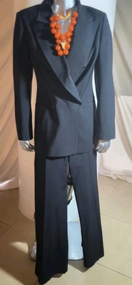 Tom Ford Gucci Black Pantsuit 90's Double-Breasted Wide-Leg Trousers Size 44 IT - Image 1 of 4