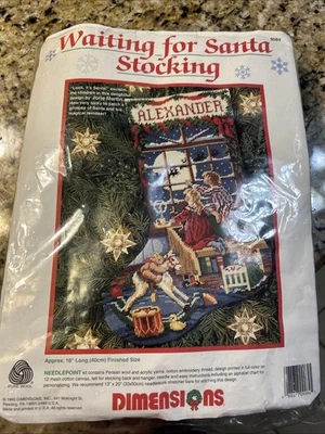 Dimensions 9084 Waiting for Santa Needlepoint Stocking Kit  XMAS 1993 Made USA - Image 1 of 4