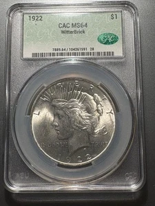 1922 Peace Dollar 1 $ CAC MS64, WitterBrick Label. SKN 1591 - Bild 1 von 2