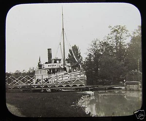 Glass Magic Lantern Slide PASSENGER SHIP IN CANAL C1890 SWEDEN NORRKVARN - Picture 1 of 2