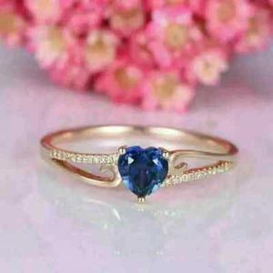2Ct Heart Cut Lab-Created Sapphire Wedding Anniversary Ring 14K Rose Gold Plated - Picture 1 of 8
