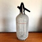 Soda Syphon Seltzer Glass Bottle with Wire Mesh, Mid Century Modern Art deco LL