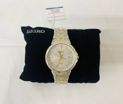 Seiko Solar SNE508 Silver Dial Two-Tone Men's Watch- NEW/ BOX DAMAGE - Image 1 of 4