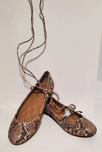 Jessica Simpson Womens 6 Ballet Flats Shoes Slip On Ankle Ties Snake Print NEW - Picture 1 of 7