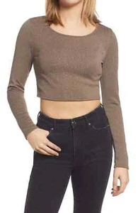 NWT BP Knit Crop Top Y2K Olive Night Long Sleeves Scoop Neck Size M - Picture 1 of 7