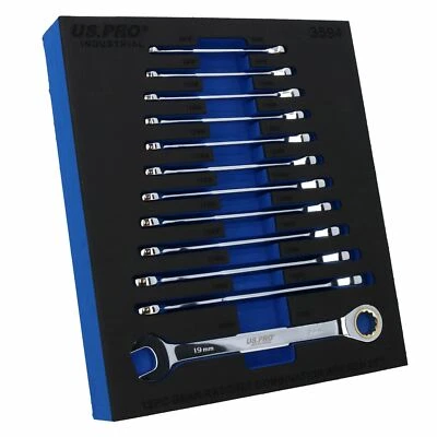 US Pro Industrial 12 piezas llave combinada de trinquete de engranaje métrico... - Imagen 1 de 3