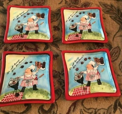 Mud Pie  - It's Not Burnt It's Blackened Set of 4 Small Square Plates - Image 1 of 4