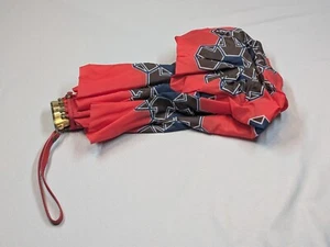 Vintage Knirps DoubleFold Umbrella - Red w/Geometric pattern, Gold Accent - Picture 1 of 6