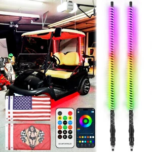Par de luces de látigo LED de 3 pies en espiral de persecución colores RGB + bandera para club de carrito de golf - Imagen 1 de 14