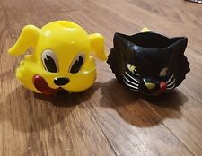 Vintage Ken L Ration Plastic Cream & Sugar Set Yellow Dog Black Cat