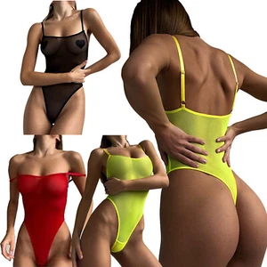 Durchsichtiger Damen-Body Badeanzug Beachwear ärmellos Cami hochgeschnittene Tangas Trikot - Bild 1 von 36