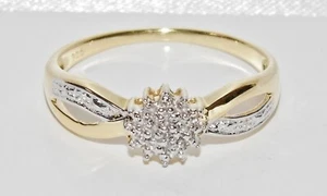 9CT YELLOW GOLD & SILVER DIAMOND LADIES CLUSTER RING ~ size L - Picture 1 of 6